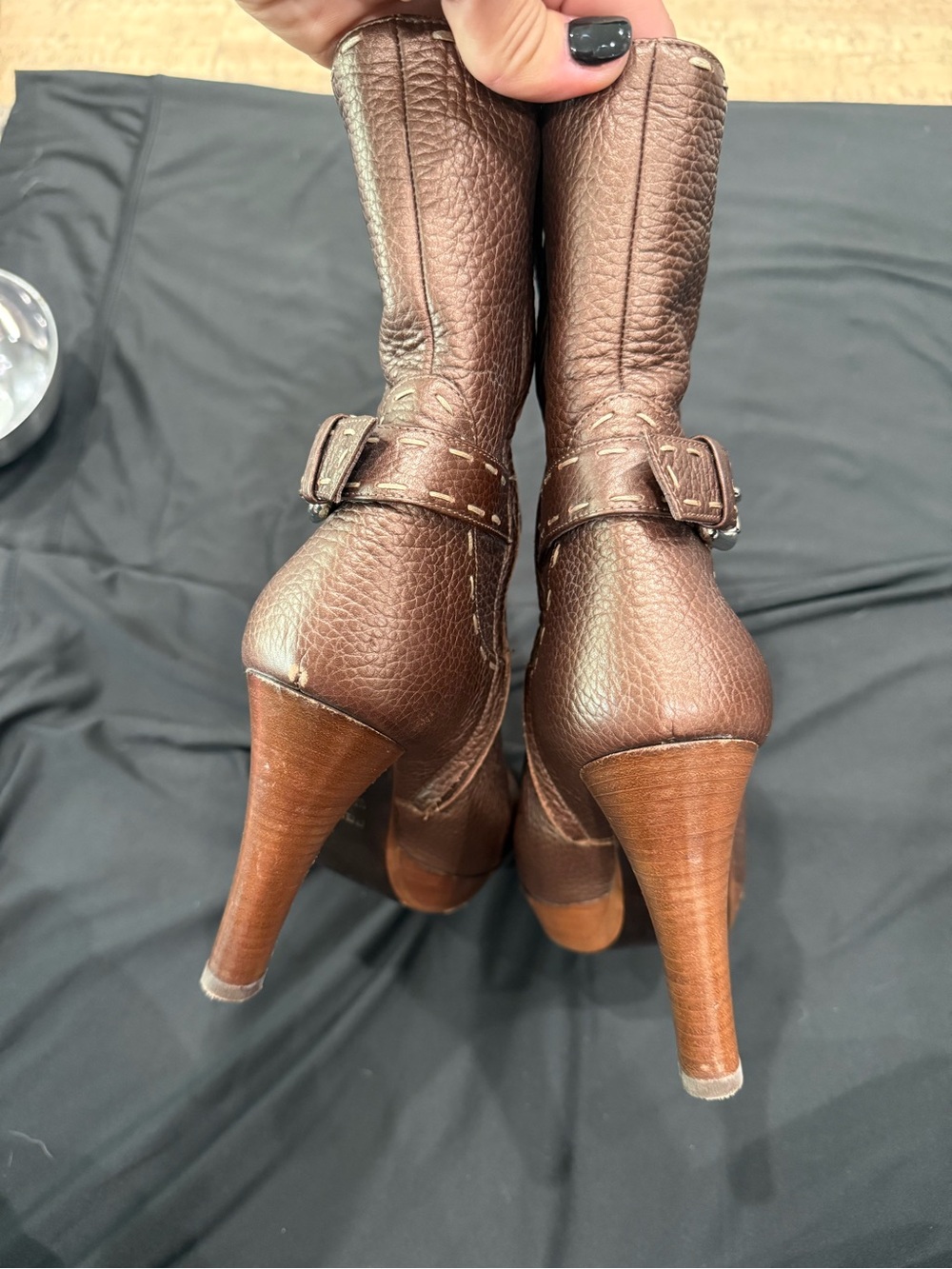 Fendi Brown Pebbled Leather Platform Ankle Boots | EU 36.5 | Made in Italy - Picture 6 of 7